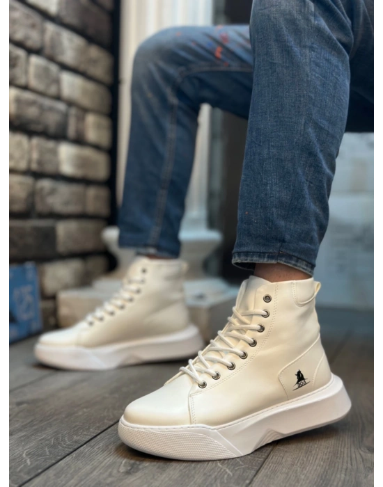 Ba0155 Bağcıklı Erkek Yüksek Taban Beyaz Spor Erkek Bot