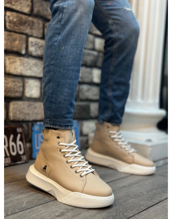 Ba0155 Bağcıklı Erkek Yüksek Taban Krem Beyaz Taban Spor Erkek Bot