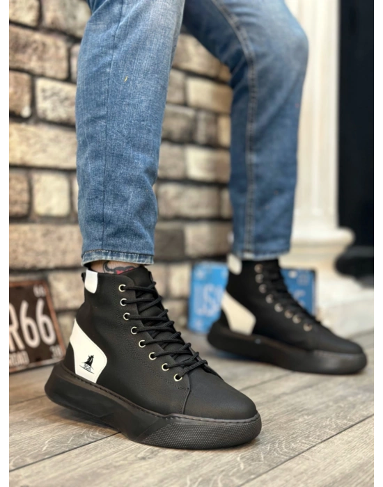 Ba0155 Bağcıklı Erkek Yüksek Taban Siyah Beyaz Spor Erkek Bot