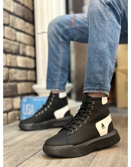 Ba0155 Bağcıklı Erkek Yüksek Taban Siyah Beyaz Spor Erkek Bot