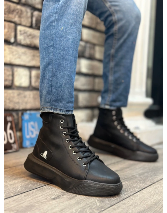 Ba0155 Bağcıklı Erkek Yüksek Taban Siyah Spor Erkek Bot