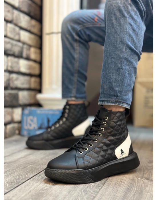 Ba0159 Bağcıklı Erkek Yüksek Taban Siyah Beyaz Spor Erkek Bot