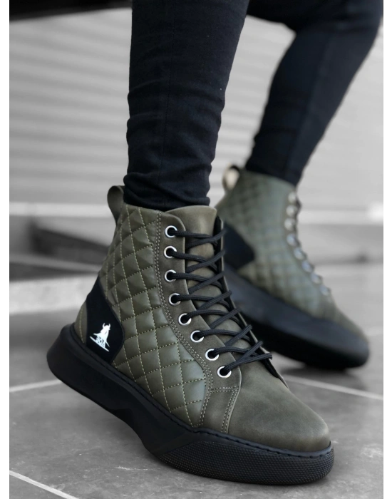 Ba0159 Bağcıklı Haki Kapitone Erkek Yüksek Taban Spor Erkek Bot