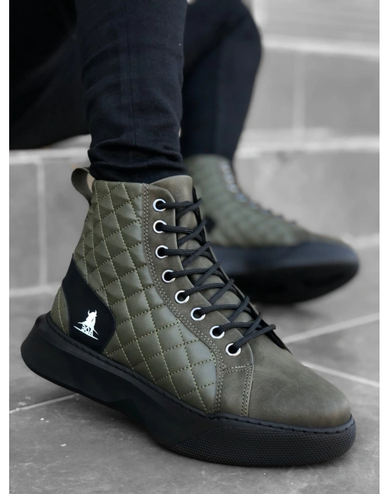 Ba0159 Bağcıklı Haki Kapitone Erkek Yüksek Taban Spor Erkek Bot