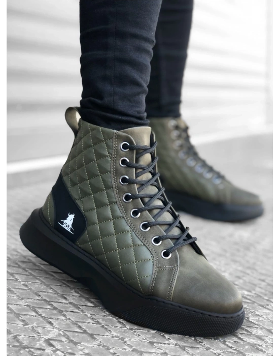 Ba0159 Bağcıklı Haki Kapitone Erkek Yüksek Taban Spor Erkek Bot