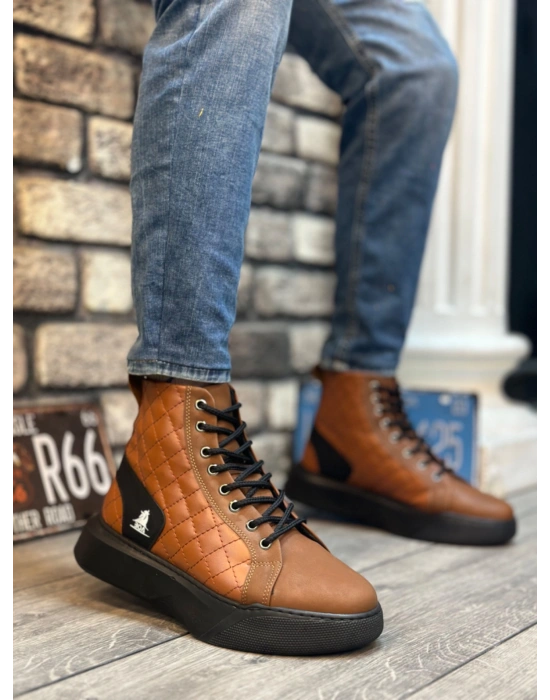 BA0159 Bağcıklı Koyu Taba Kapitone Erkek Yüksek Taban Spor Bot