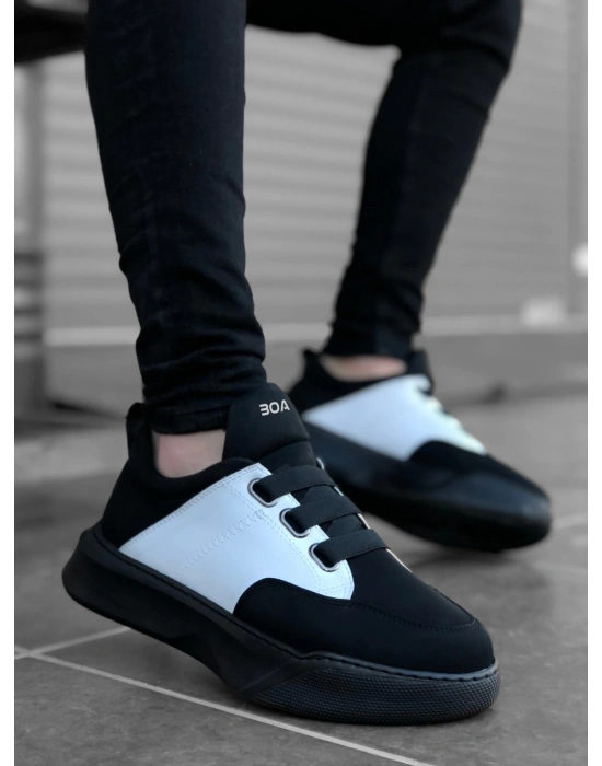 Ba0160 Bantlı Erkek Yüksek Taban Siyah Beyaz Siyah Taban Erkek Spor Ayakkabı