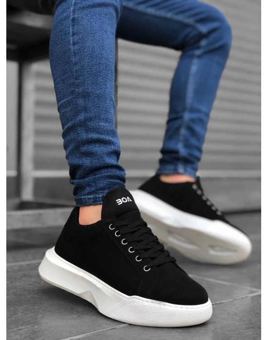 Ba0161 Bağcıklı Erkek Yüksek Taban Siyah Beyaz Erkek Spor Ayakkabı