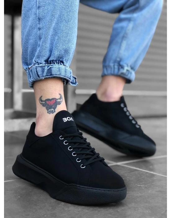 Ba0161 Bağcıklı Erkek Yüksek Taban Siyah Erkek Spor Ayakkabı