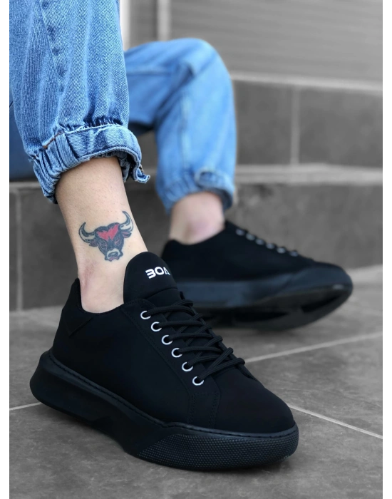 Ba0161 Bağcıklı Erkek Yüksek Taban Siyah Erkek Spor Ayakkabı