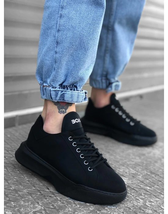 Ba0161 Bağcıklı Erkek Yüksek Taban Siyah Erkek Spor Ayakkabı