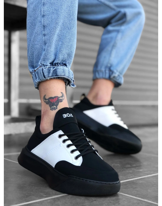 Ba0163 Bağcıklı Erkek Yüksek Taban Siyah Beyaz Erkek Spor Ayakkabı