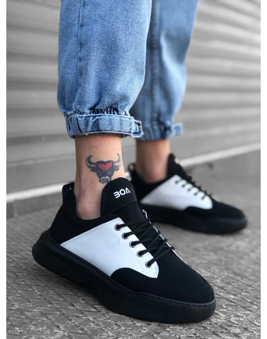 Ba0163 Bağcıklı Erkek Yüksek Taban Siyah Beyaz Erkek Spor Ayakkabı