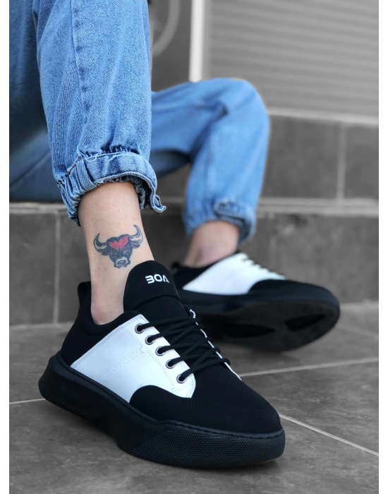 Ba0163 Bağcıklı Erkek Yüksek Taban Siyah Beyaz Erkek Spor Ayakkabı