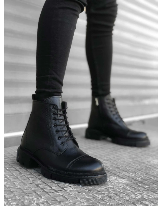 Ba0187 İçi Dışı Hakiki Deri Siyah Erkek Fermuarlı Yarım Erkek Bot