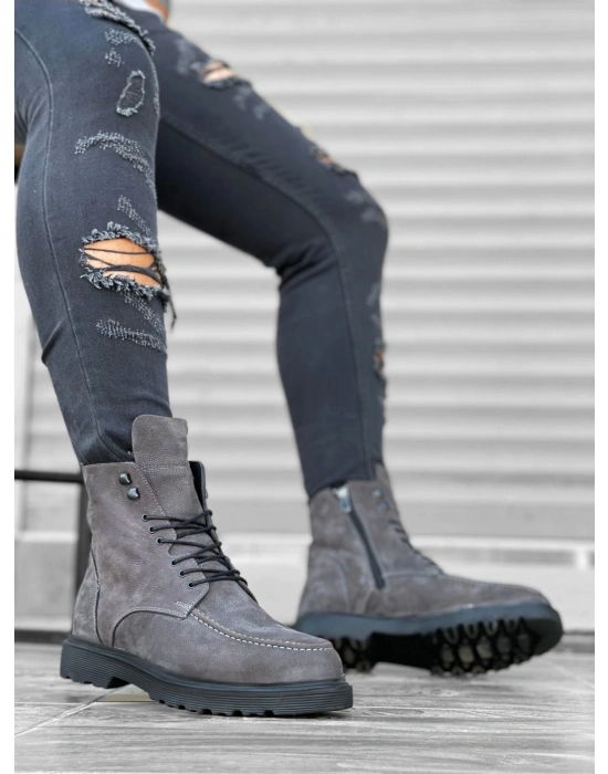 Ba0212 İçi Dışı Hakiki Nubuk Deri Gri Erkek Erkek Bot