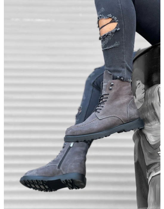 Ba0212 İçi Dışı Hakiki Nubuk Deri Gri Erkek Erkek Bot