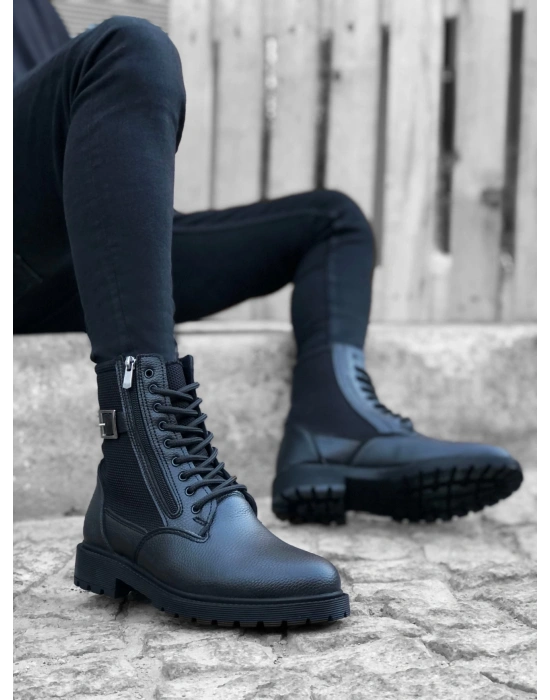 Ba0218 Yan Toka Fermuarlı Siyah Erkek Spor Klasik Postal Bot Erkek Klasik Ayakkabı