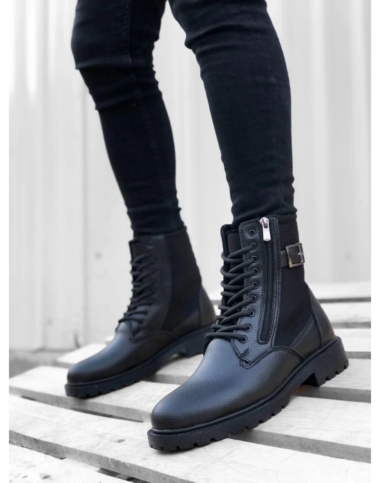 Ba0218 Yan Toka Fermuarlı Siyah Erkek Spor Klasik Postal Bot Erkek Klasik Ayakkabı