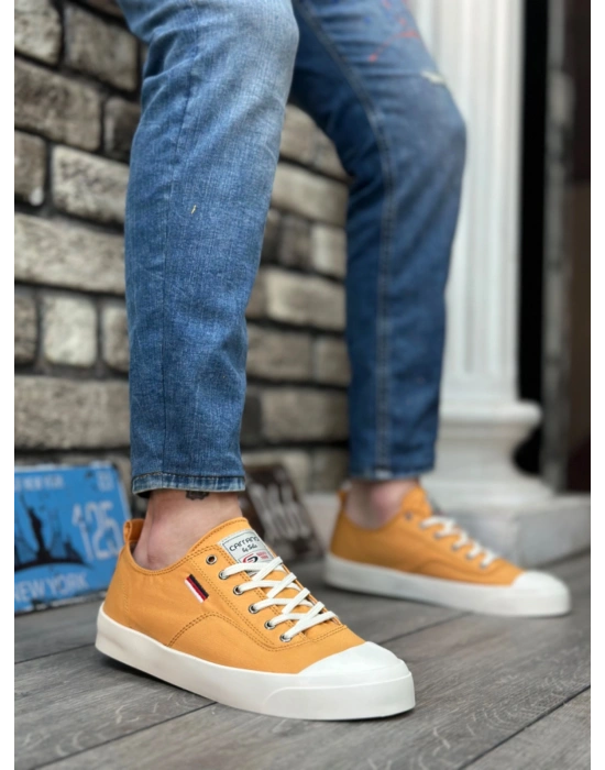 BA0223 BOA Rahat Düz Taban Keten Bağcıklı Sarı Günlük Erkek Ayakkabı