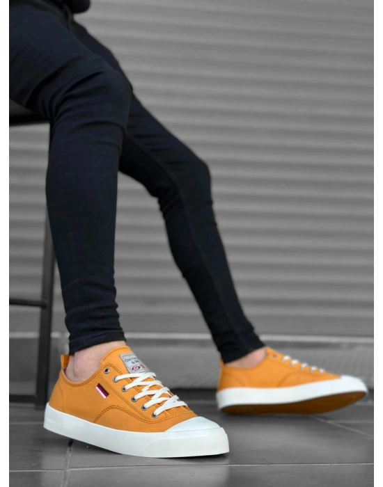 BA0223 BOA Rahat Düz Taban Keten Bağcıklı Sarı Günlük Erkek Ayakkabı