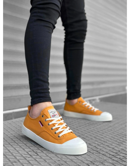 BA0223 BOA Rahat Düz Taban Keten Bağcıklı Sarı Günlük Erkek Ayakkabı