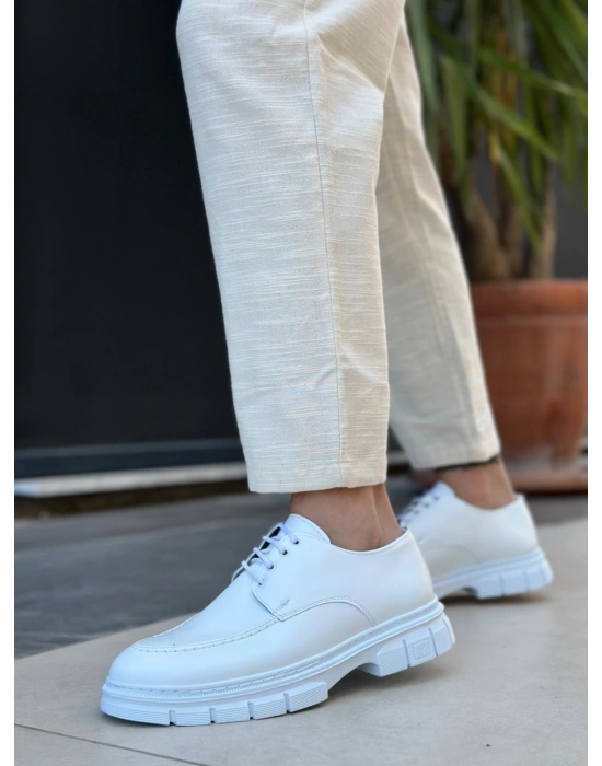 BA0237 Bağcıklı Rugan Klasik Yüksek Taban Beyaz Casual Erkek Ayakkabı