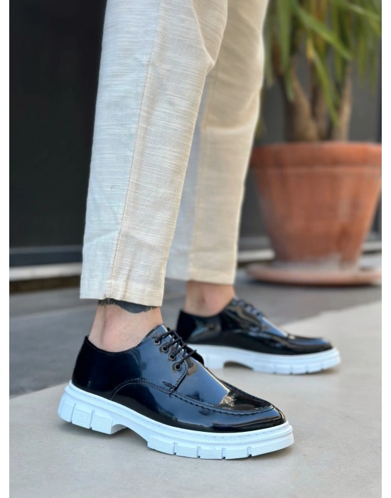 BA0237 Bağcıklı Rugan Klasik Yüksek Taban Siyah Casual Erkek Ayakkabı