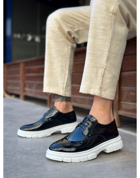 BA0237 Bağcıklı Rugan Klasik Yüksek Taban Siyah Casual Erkek Ayakkabı