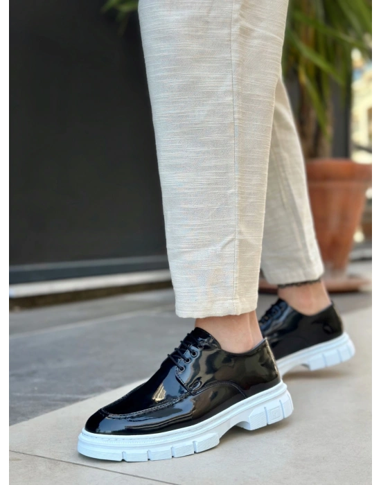 BA0237 Bağcıklı Rugan Klasik Yüksek Taban Siyah Casual Erkek Ayakkabı