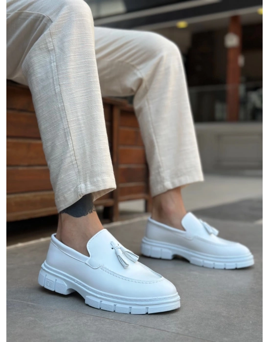 Ba0240 Yüksek Taban Klasik Parlak Püsküllü Beyaz Erkek Ayakkabı Erkek Klasik Ayakkabı