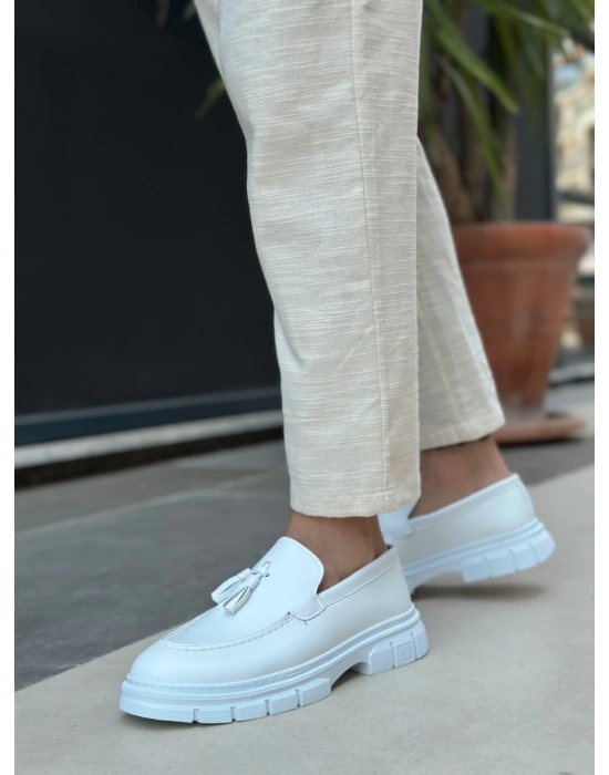 Ba0240 Yüksek Taban Klasik Parlak Püsküllü Beyaz Erkek Ayakkabı Erkek Klasik Ayakkabı