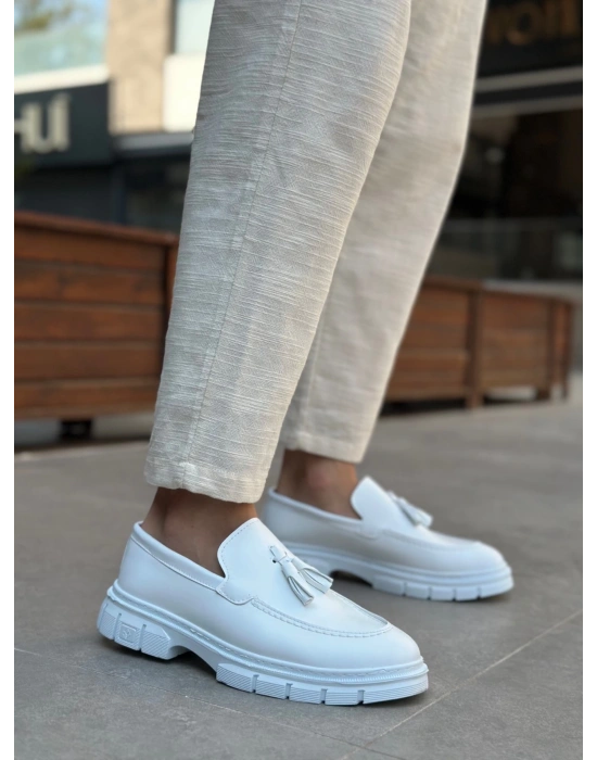 Ba0240 Yüksek Taban Klasik Parlak Püsküllü Beyaz Erkek Ayakkabı Erkek Klasik Ayakkabı