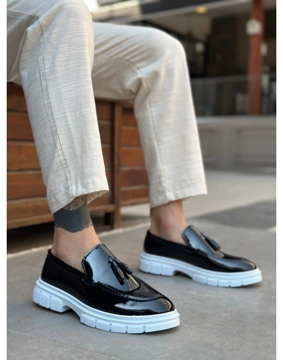 Ba0240 Yüksek Taban Klasik Parlak Püsküllü Rugan Siyah Erkek Ayakkabı Erkek Klasik Ayakkabı