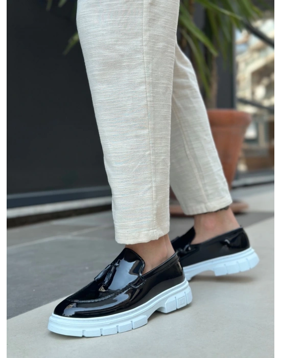 Ba0240 Yüksek Taban Klasik Parlak Püsküllü Rugan Siyah Erkek Ayakkabı Erkek Klasik Ayakkabı