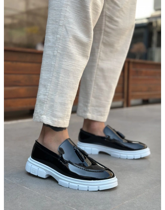 Ba0240 Yüksek Taban Klasik Parlak Püsküllü Rugan Siyah Erkek Ayakkabı Erkek Klasik Ayakkabı