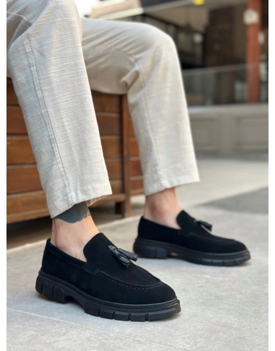 Ba0240 Yüksek Taban Klasik Parlak Püsküllü Süet Siyah Erkek Ayakkabı Erkek Klasik Ayakkabı