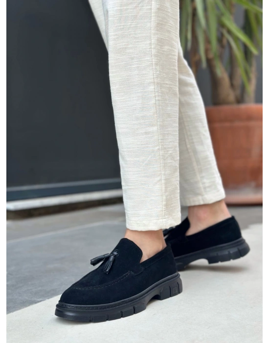 Ba0240 Yüksek Taban Klasik Parlak Püsküllü Süet Siyah Erkek Ayakkabı Erkek Klasik Ayakkabı