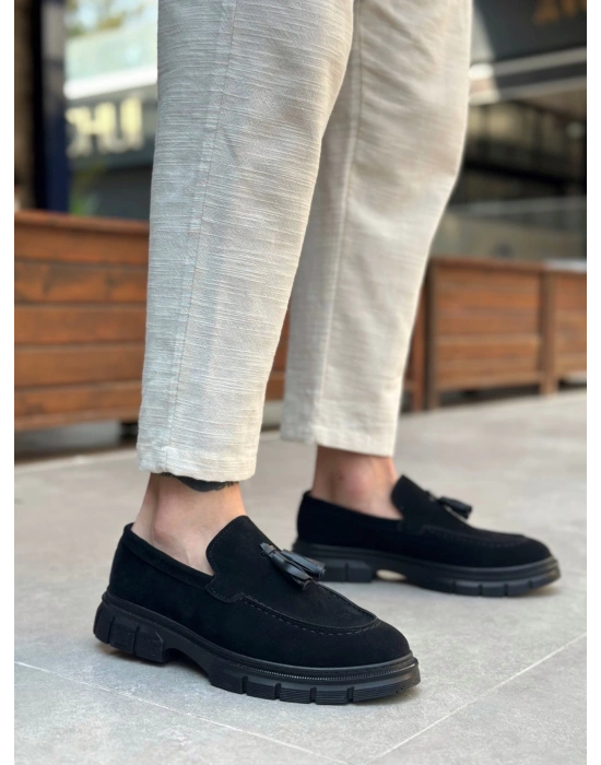 Ba0240 Yüksek Taban Klasik Parlak Püsküllü Süet Siyah Erkek Ayakkabı Erkek Klasik Ayakkabı