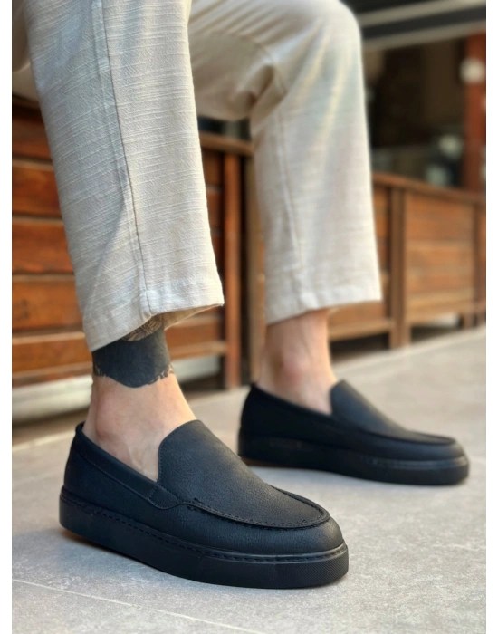 BA0241 Bağcıksız Siyah Taban Cilt Erkek Ayakkabı