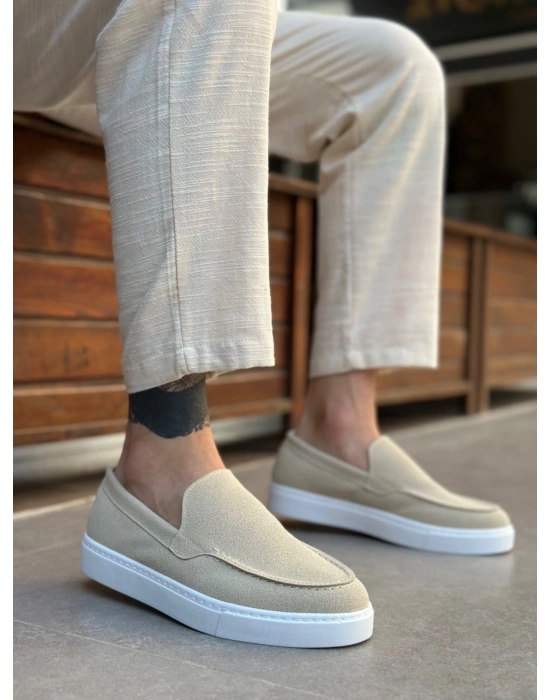 BA0241 Bağcıksız Yüksek Taban Bej Süet Erkek Ayakkabı