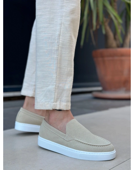 BA0241 Bağcıksız Yüksek Taban Bej Süet Erkek Ayakkabı