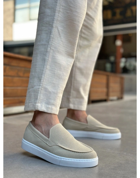 BA0241 Bağcıksız Yüksek Taban Bej Süet Erkek Ayakkabı