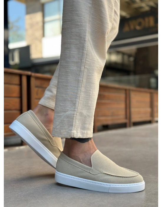 BA0241 Bağcıksız Yüksek Taban Bej Süet Erkek Ayakkabı