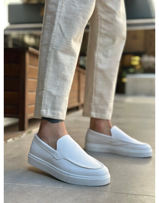 BA0241 Bağcıksız Yüksek Taban Beyaz Cilt Erkek Ayakkabı