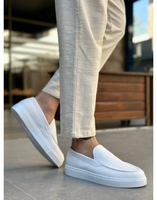 BA0241 Bağcıksız Yüksek Taban Beyaz Cilt Erkek Ayakkabı