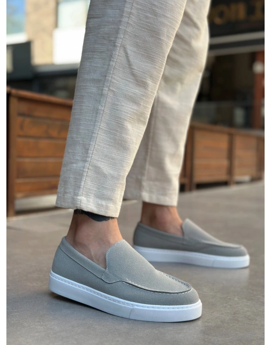 BA0241 Bağcıksız Yüksek Taban Gri Süet Erkek Ayakkabı