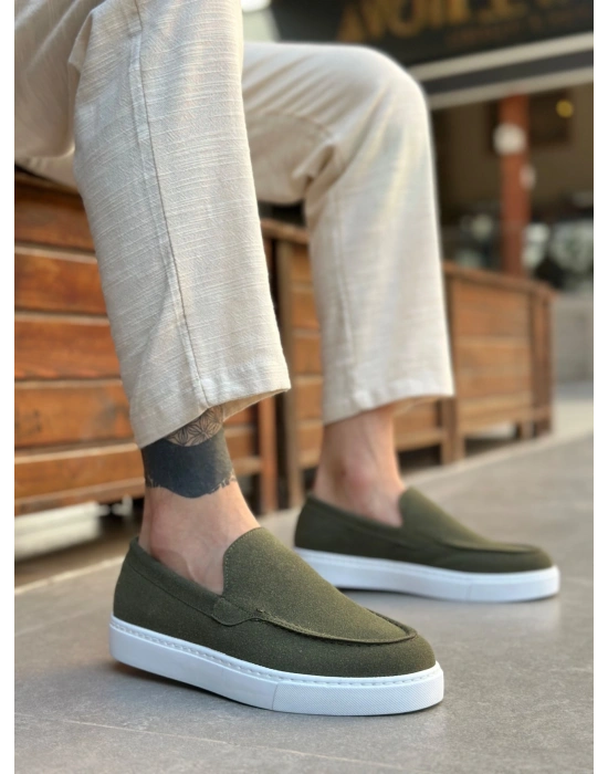 BA0241 Bağcıksız Yüksek Taban Haki Süet Erkek Ayakkabı