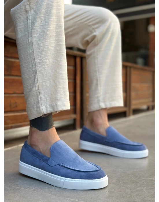 BA0241 Bağcıksız Yüksek Taban Mavi Süet Erkek Ayakkabı