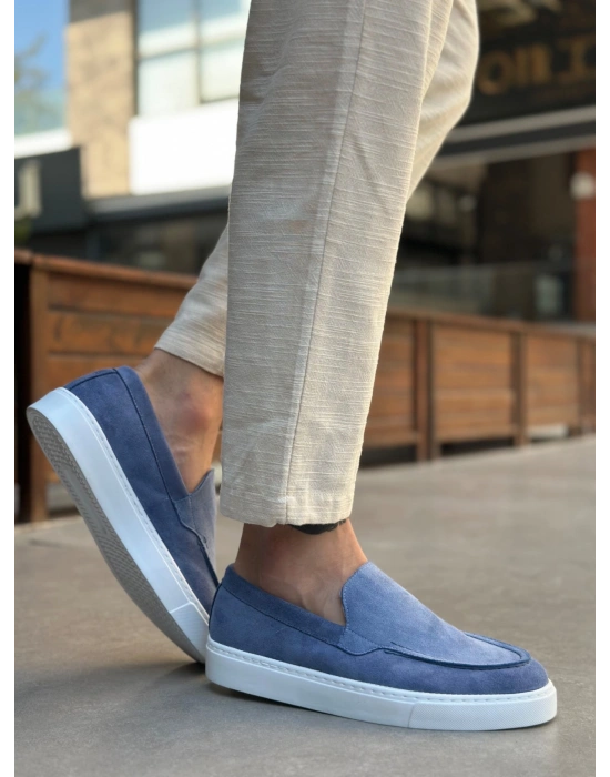 BA0241 Bağcıksız Yüksek Taban Mavi Süet Erkek Ayakkabı